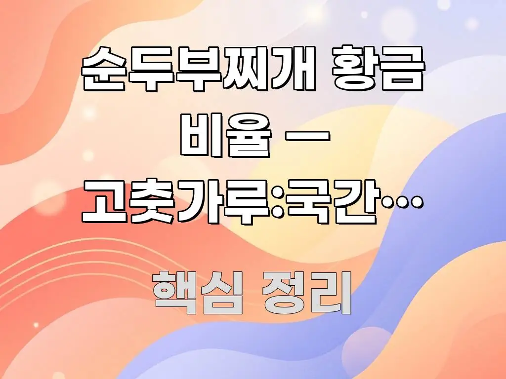 순두부찌개 황금 비율 — 고춧가루:국간장 비율과 물 양 스마트하게 정리된 정보 요약 포스터 - 내용 요약을 위한 이미지